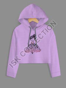 Doll Printed Purple Crop Hoodie, Gender : Female