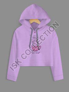 Kittens In A Cup Printed Purple Crop Hoodie