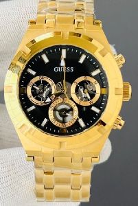 GUESS CONTINENTAL Multifunction Steel Golden Watch Black Dial Swiss Watch