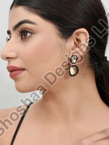 0122INSH23-2799 Ladies Gold Plated Black Handcrafted Drop Earrings