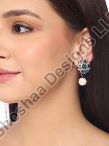 0421DASH18-2418 Silver Plated Multi color AD Diamond Drop Earrings