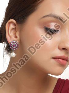 0421DASH18-2419 Silver Plated Magenta Pink Diamond Drop Earrings