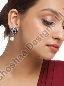 0421DASH18-2420 Silver Plated Royal Blue Diamond Drop Earrings