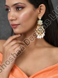 0524BMSH29-3459 Gold Plated Kundan Drop Earrings