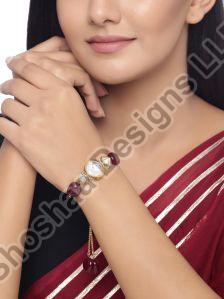 SH13-1810 Shoshaa Maroon Kundan Bracelet