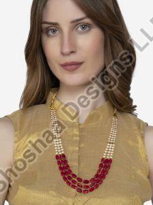 SH15-2168 Red Gold Plated Kundan Layered Long Necklace