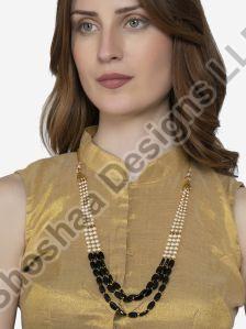 SH15-2169 Black Gold Plated Kundan Layered Long Necklace