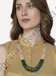 SH15-2170 Green Gold Plated Kundan Layered Long Necklace