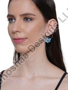 SH15-2214 Turquoise Blue Silver Oxidised Oval Studs