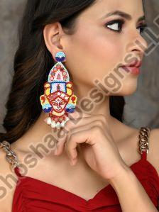 SH28-SOBER-3357 Goddess Durga Fancy Fabric Drop Earrings