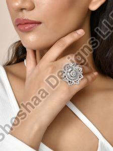 SH29-BM-FR-3456 Silver Plated Cubic Zirconia Adjustable Finger Ring