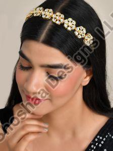 SH30-MM-HB-3532 Gold Plated Kundan Floral Hairband