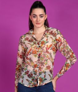 Ladies Casual Floral Printed Chiffon Shirt