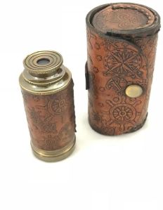 6 Inch Solid Brass Telescope with Leather Case