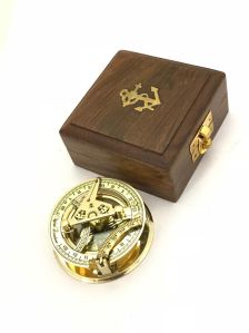 Solid Brass Sundial with Wooden Box