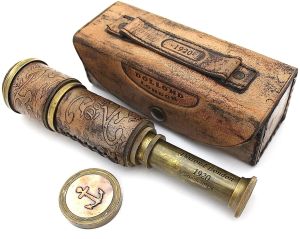 Antique Brass Telescope with Leather Case