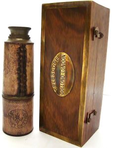 Solid Brass Telescope with Wooden Box