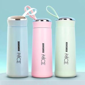Nice white glass water bottle with hand ring 400ml