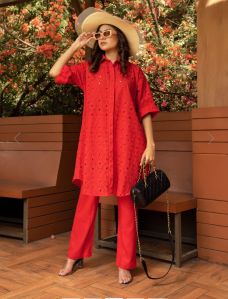 short kurta and pant red