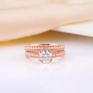 Round Diamond Engagement Ring With Wedding Band, Rose Gold