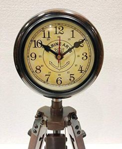 Wooden Brown Round Marine Art Tripod Clock