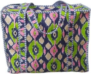 Handblock Printed quilted tote bag with concealed zip ( 17X18X6 inches )
