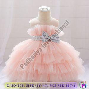 Fancy Net Peach Party Wear Frock