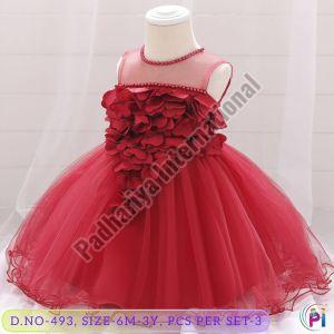 Floral Red Girls Party Wear Frock