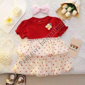 Red Printed Girls Casual Wear Frock