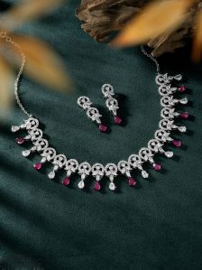 925 Sterling Silver Cz Elegance Purple stone Silver Necklaces set