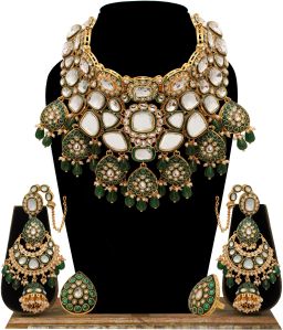 Gold plated Jodha Akbar Indian Style Kundan &amp;amp; Meena Work Beads Splendor Bridal Choker Set