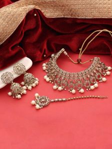 Moonlit Elegance Reverse AD Mehandi plated choker Necklace Set_LCT