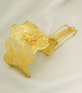 Ornate Gold Filigree Cuff Kada with Geometric Pattern