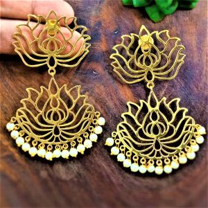 Golden Brass Lotus Design Earrings
