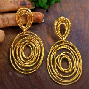 Golden Round Brass Spiral Earrings
