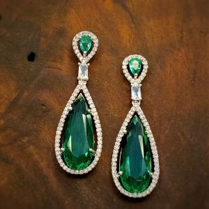 Hanging Green White American Diamond Earrings