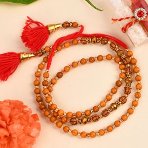 Shoshaa Red & Brown Rudraksh-Beaded Rakhi