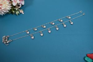 Chained Heart Drop Silver Anklets