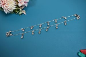 Classic Chained Beads Drop Silver Anklets
