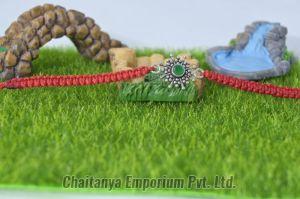 Amazing Barik Dana Intricate Center Cutstone Silver Rakhi