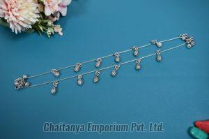 Classic Chained Beads Drop Silver Anklets