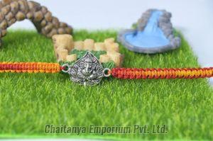 Divine Lord Ganesh On Peepal Leaf Silver Rakhi