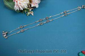 Floral Rose Design Sequenced Silver Anklets