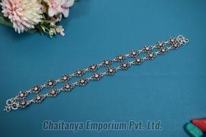 Tikdi Sequence Cutstone Silver Anklets