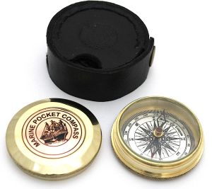 Solid Brass Pocket Compass With Leather case