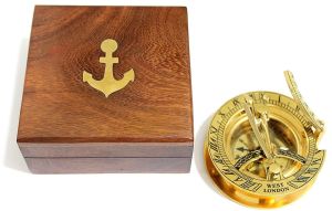 Solid brass sundial compass -West London Sundial With Wooden Case