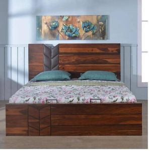 Polished Brown Wooden Double Bed For Home Furniture