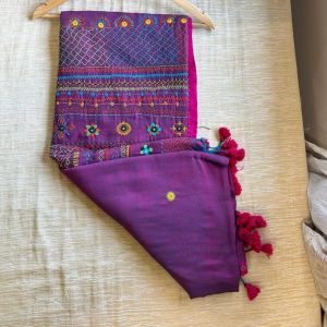 Handloom cotton saree with Lambani Hand Embroidery - Purple