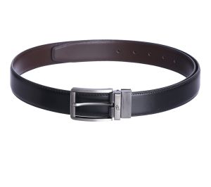KARA Men\'s Reversible Casual Buckle Belt - Faux Leather Dual Color Black and Brown Formal Belt