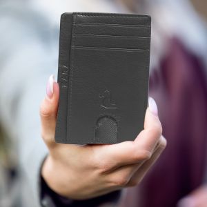 kara unisex black leather card holder